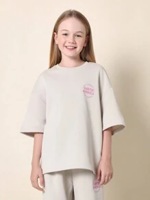 Conjunto de camiseta oversize y pantalón de chándal SUMWON Era-1 Streetwear de California, de dos piezas, cómodo, con texto rosa para relajarse, viajar y disfrutar de las vacaciones de manera informal - Albaricoque - Ver 3