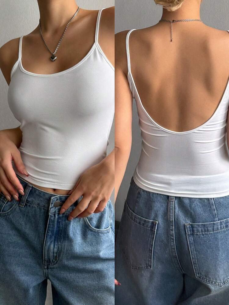 Women's Solid Color Slim Fit White Camisole Top, Casual Daily Wear Tank Tops