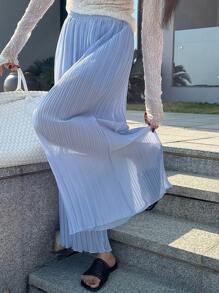 DAZY Pantalones holgados de pierna ancha con pliegues de unicolor, casuales y de resort para mujer, para primavera/verano