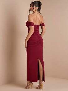 SHEIN BAE Autumn/Winter Solid Color Khaki, Coffee, Brown Tube Top Cross-Wrap Long Fitted Midi Dress With Sleeves, Suitable For Layering, Cocktail Party, Romantic Date, Formal Gathering, Bridesmaid, Halloween & Christmas