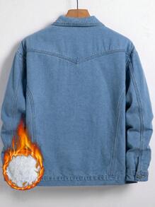 Manfinity Homme 男士前扣长袖口袋休闲牛仔夹克，秋季款 - 淺色水洗藍 - 查看 2