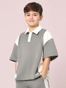 SUMWON 男童设计师套装运动休闲方块图案 Polo 衫短款套装学校春夏校服运动套装配套服装