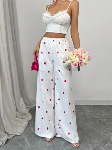 Chiquease Quần ống đứng lưng thun in hình trái tim màu hồng ngày lễ tình nhân cho nữ màu trắng - trắng - Xem 3