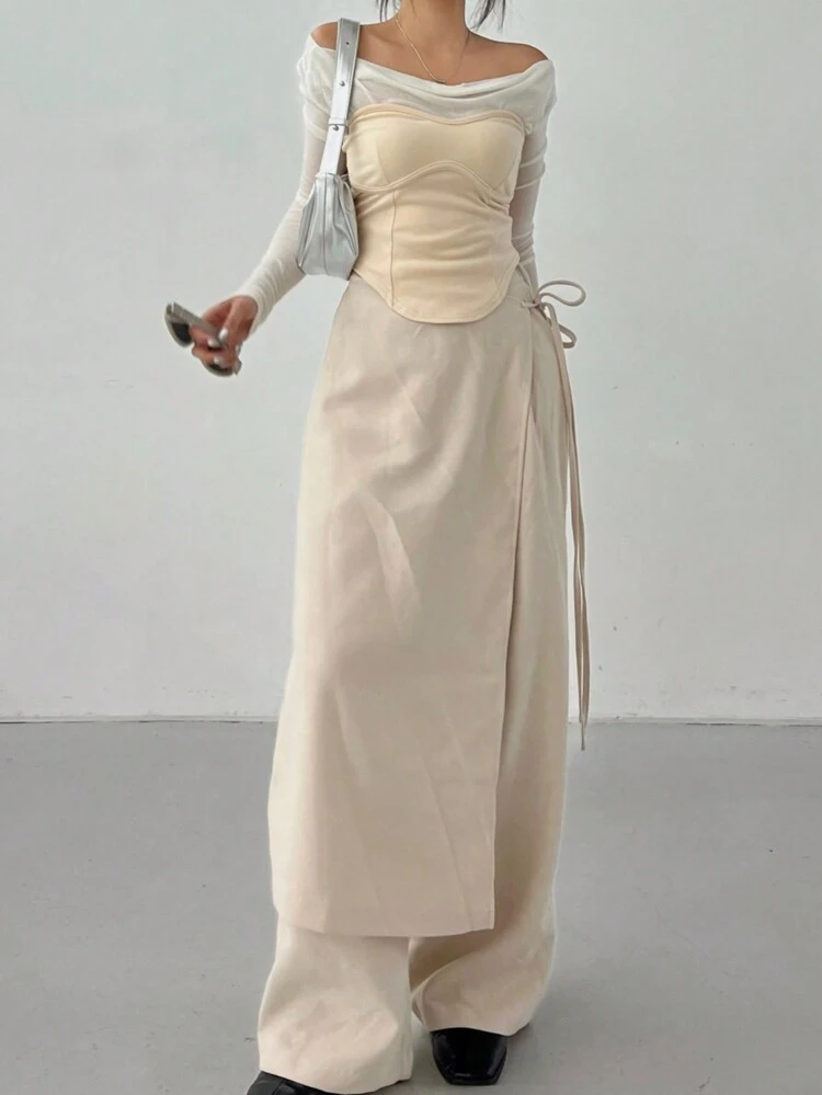 Women's Solid Color Pants Skirt, 2 In 1, Ankle Length, Apricot, Business Casual, All Season
