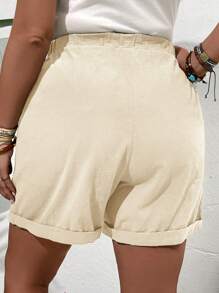 EMERY ROSE Plus Size Women Solid Color Drawstring Waist Pocket Loose Shorts - Apricot - View 4