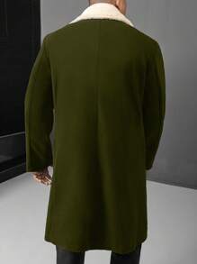 Manfinity Homme Plus Size Men's Solid Color Patchwork Front Button Casual Overcoat, Fall/Winter - Army Green - View 2