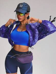 Innovista Women Activewear Seamless Performance Sports Bra, High Elastic Push-Up & Support Workout Gym Top.  Breathable Asymmetrical & Dry Fit With Dynamic Print Cropped Top.  Edgy & Unique Workout Outfits, Tank,Vest Tracksuit For Fitness,Cycle,Bike,Running,Cardio,Strength,Weights,Pilates,Boxing,Outdoor,Hike,Camping,Trail,Yoga,Mat,Volleyball,Climbing,  Music Festival, Party, Electric,Base Layer, Y2K, Autumn Gear,Starter Sportswear - Royal Blue - View 8