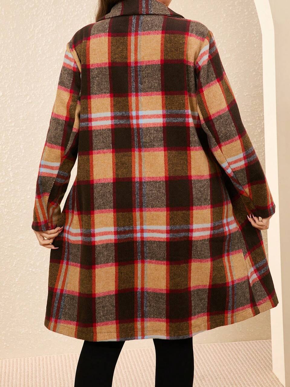 Plus Size Casual Retro Plaid Notched Collar Single Breasted Woolen Winter Women Coat