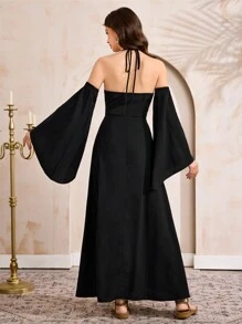 Al Najma 女士几何印花吊带连衣裙 - 黑色 - 查看 6