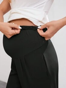 SHEIN Maternity Solid Color High Waist Adjustable Simple Casual Pants, Everyday Wear - Black - View 6