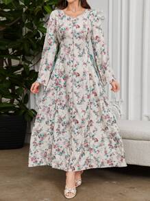Al Najma Váy dài tay ren in họa tiết hoa toàn thân theo phong cách Ả Rập, váy kaftan maxi chữ A thanh lịch giản dị Jalabiya Ả Rập, dành cho tiệc tối/khách dự tiệc cưới/kỷ niệm - Đỏ - Xem 7