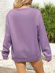 INAWLY Solid Drop Shoulder Sweatshirt Pullover Fall Sweatshirt - Lilac Purple - View 2