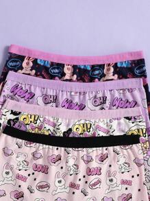 SHEIN 小女孩可爱印花兔子内裤 4 条装 - 彩色 - 查看 4