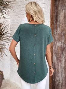 EMERY ROSE Women's Solid Color Simple Casual Everyday T-Shirt - Dark Green - View 3