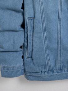 Manfinity Homme 男士前扣长袖口袋休闲牛仔夹克，秋季款 - 淺色水洗藍 - 查看 6