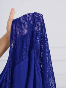 SHEIN Lady Đầm công sở Đầm đi nhà thờ Đầm công sở nữ Đầm midi xếp tầng xẻ tà tay khoét sâu màu xanh lam Đầm giáo viên Đầm giáo viên Đầm mùa thu Đầm ren Đầm bốn mùa thanh lịch cho phụ nữ Đầm ren mùa thu - Xanh đậm - Xem 7