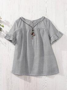 Rusticease Women's Casual Plaid Ruffle Short Sleeve Loose Blouse, Summer Gingham  Plaid Linen Country Outfits Women - Black and White - View 3