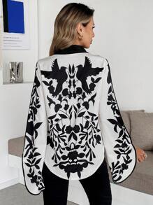 Calvaya Top décontracté pour femmes à col V et manches longues, de couleur unie avec patchwork