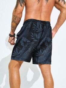 Manfinity KASUA 男士前系带全印花简约沙滩短裤，休闲度假，夏威夷风 - 彩色 - 查看 2