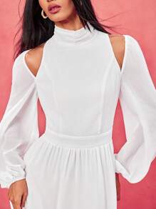 Oxana Vestido largo elegante de mujer diseñador de gasa blanca con mangas de farol y cuello alto, conjunto perfecto para el Día de San Valentín, primavera, festivales, conciertos, baile de graduación y bodas - Blanco - Ver 3