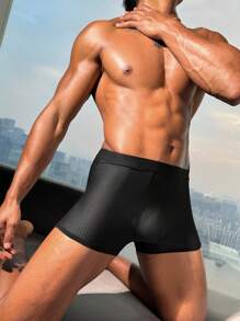 Men's Solid Color Hollow Minimalist Slim Fit Sexy Briefs, Casual Everyday Wear