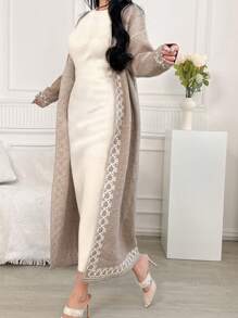 Mulvari Women's Minimalist Graphic Detail Slim Fit Casual Long Cardigan