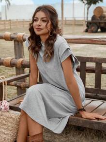 SHEIN LUNE Loose Knit Cocoon Long Dress, Grey Color, Slimming, Casual & Sports Wear Summer  Western Wear Women/Western Western Wear Women