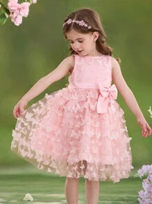 SHEIN 年轻女孩编织花卉网眼紧身休闲连衣裙