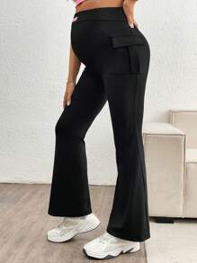 SHEIN Pantalones casuales de unicolor de embarazo, ajuste delgado con bolsillos, para uso diario