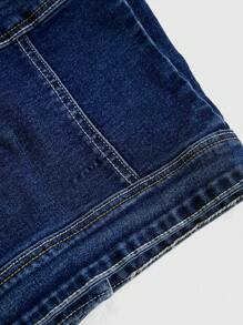 ROMWE Grunge Punk Damen Denim Crop Top mit Totenkopf Stickerei, zerrissenes Design, für den Sommer - Blau - Übersicht 4