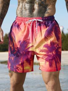 Surfspeed Men's Casual Floral Print Tie Front Beach Shorts, For Holiday & Vacation Men Swim Trunks - Multicolor - View 5