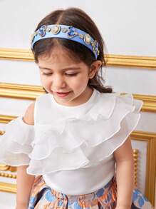 SHEIN 2pcs Set Bayi Perempuan: Blus Berkerah Ruffle Berlapis dan Rok Jacquard - Berwarna merah muda - View 3