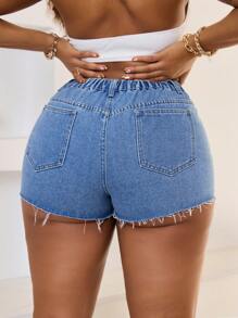 SHEIN SXY Pantalones cortos de mezclilla talla grande, casuales y para uso diario - Azul - Ver 2