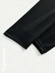 SHEIN Bộ 2 áo dài tay in chữ có túi và quần short cho bé gái lớn tuổi, tối giản và sáng bóng - Màu tím - Xem 5