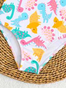 Young Girl Random Print One-Piece Swimsuit - Multicolor - View 4