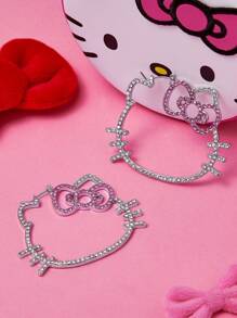 HELLO KITTY AND FRIENDS | SHEIN 水钻镂空猫图案大号环状耳环 - 彩色 - 查看 5