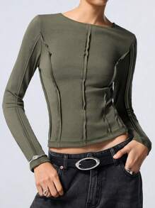 LYSMO 休闲纯色修身长袖 T 恤，春/秋