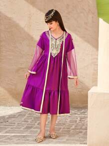 Conjunto informal de 2 piezas de malla para niñas preadolescentes, elegante para uso diario - Multicolor - Ver 5