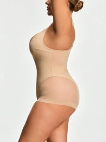 SHAPORA Plus Size Shaping Plunge Deep-V Shapewear Brief Bodysuit Body Shaper Butt Lifter -Tummy Waist Thigh Control - Apricot - View 10
