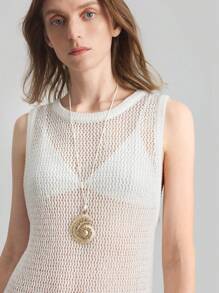 Ontre Robe longue sans manches transparente de couleur unie 2025 pour femmes, style minimaliste décontracté, tenue de villégiature, robe en tricot ajourée, convient pour les vacances dans les îles
