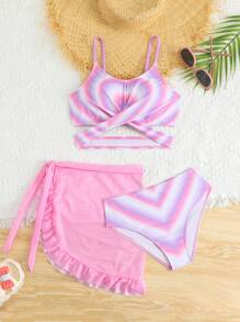 SHEIN Tween Girl' Spaghetti Strap Bikini Top - Baby Pink - View 1