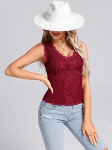 SHEIN LUNE 女士背心和吊带背心情人节蕾丝上衣抹胸情人节情人节 - 紅色 - 查看 6