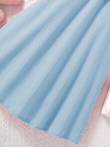 SHEIN Tween Girl' Simple Elegant Round Neck Short Sleeve Casual Dress - Blue - View 2