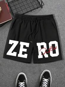 Manfinity Homme Plus Size Men's Front Tie Pocket Letter Print Casual Shorts