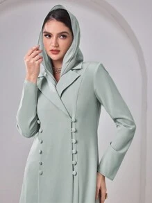 Al Najma 女士纯色长袖纽扣设计阿拉伯长袍，端庄长袍 - 綠色 - 查看 6