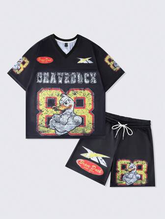 Prep Men's Jersey Shiny Fabric Splice Mesh Sports Short Sleeve Tracksuit