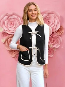 SHEIN VCAY Valentine's Day Holiday Out Dating, Shopping, Going To School, Going To Work, Love Shaped Romantic Pattern Style Female Jacket Jacket - Apricot - View 3