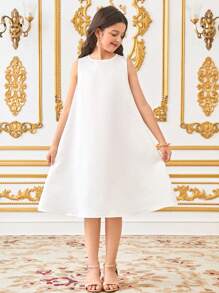 SHEIN Tween Girls Loose Casual Luxurious Multi-Layer Ruffle Floral Pattern Short Top And Dress 2 Pieces Set - Yellow - View 4