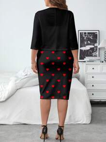 SHEIN Clasi Plus Size Solid Color Jacket & Dress 2 Pieces Set Valentines Outfit - Black - View 2
