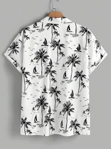 Manfinity RSRT Men Plant Print Front Button Casual Short Sleeve Top And Shorts Set - White - View 6